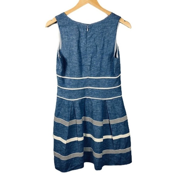 Ann Taylor Linen Blend Light Blue & White Textured Stripe Flare Dress -Size 2 - Picture 2 of 7